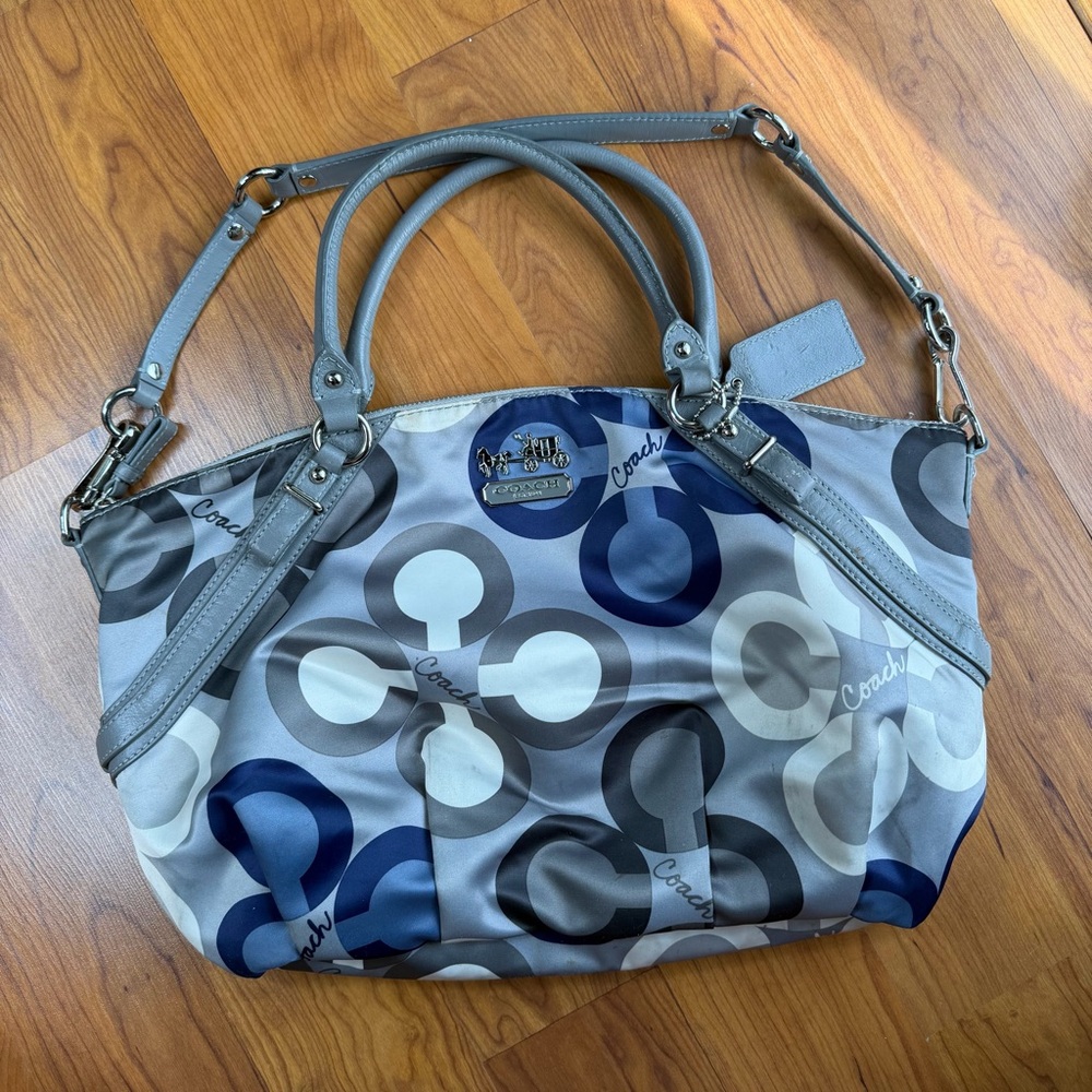 Coach Madison Clover Sophia Signature Logo Satchel Blue Y2K Leather Tote Bag